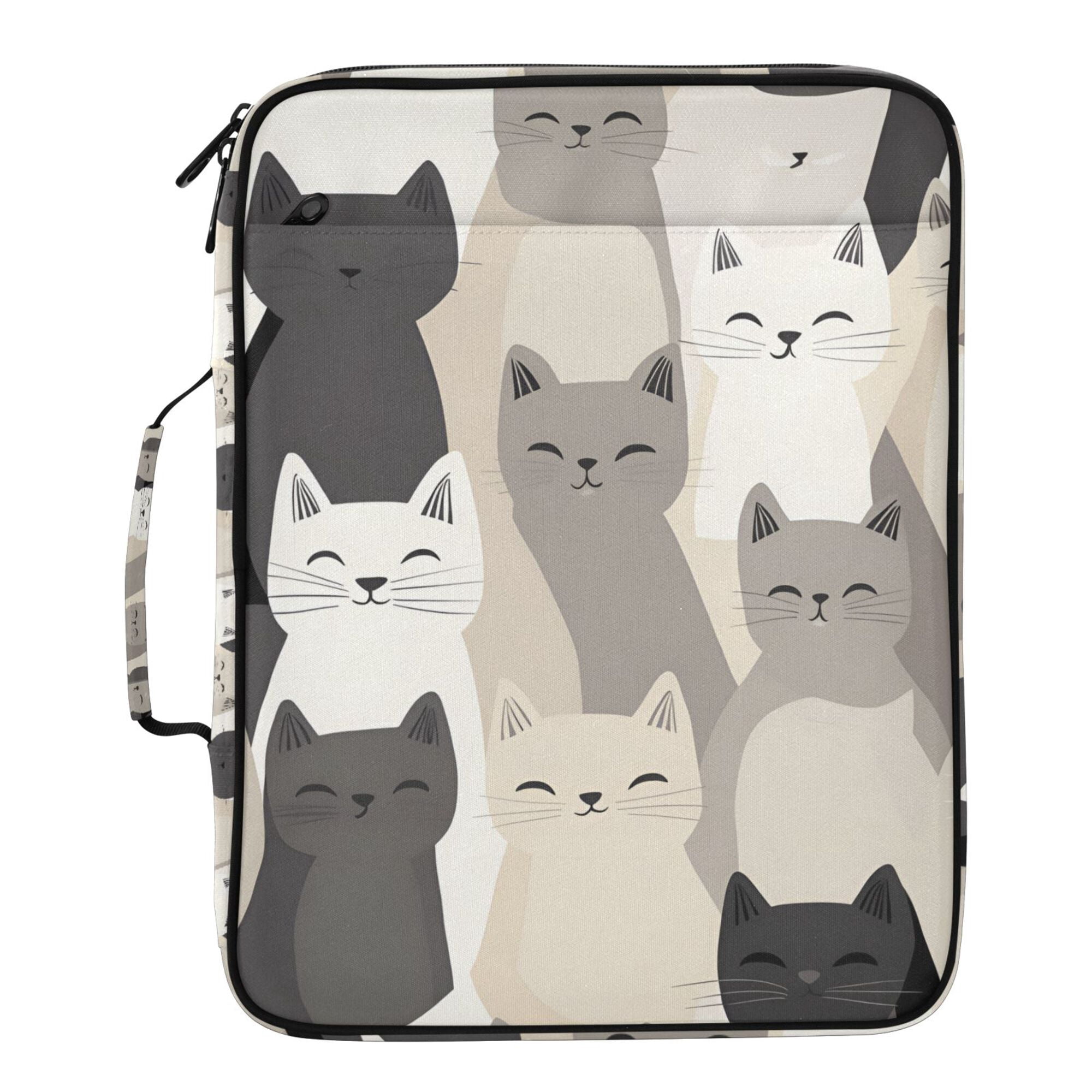 FORMRS Accordion File Folder A4 Size 7-Pocket Expanding Document Organizer Bag with 3 Ring Binder, Beige Cute Cats