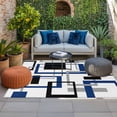 thumbnail image 2 of Blue Black Geometric Outdoor Rug for Patio/Deck/Porch, Non-Slip Large Area Rug 5 x 8 Ft, Modern Minimalist Stripes Aesthetic Indoor Outdoor Rugs Washable Area Rugs, Camping Rug Carpet Runner, 2 of 8