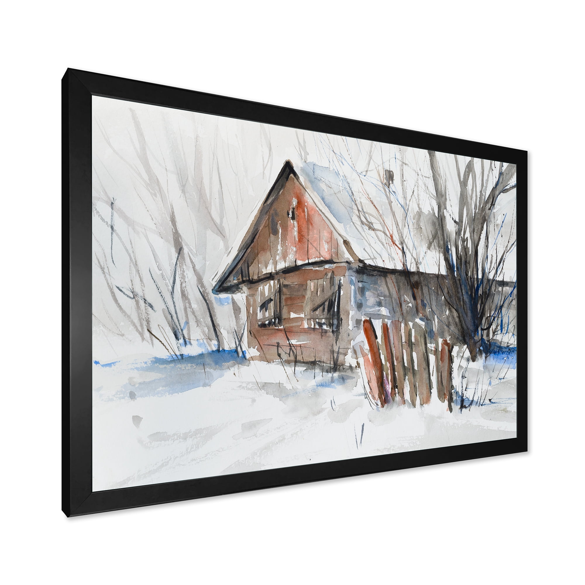 Designart 'Old Abandoned Wooden House In Winter Snow Picture' Traditional Framed Art Print