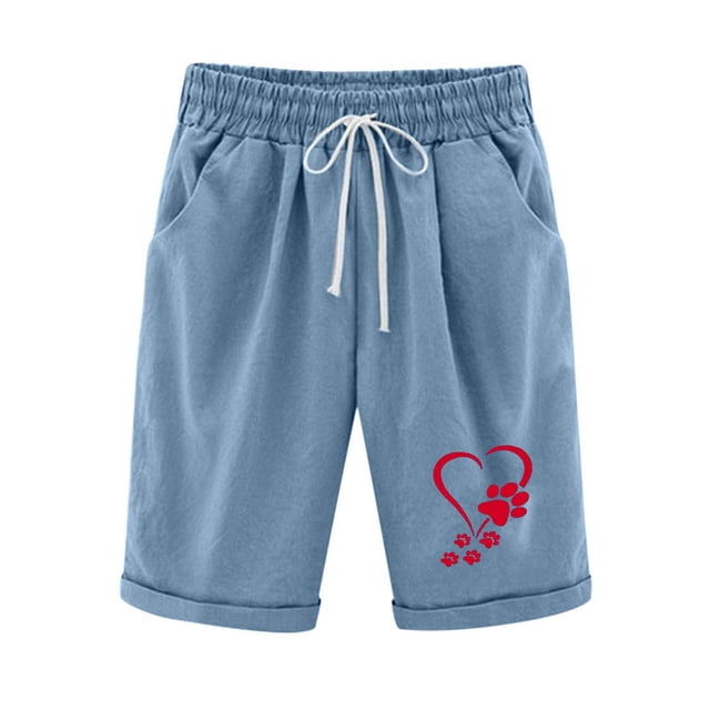 Shorts for Women, Womens Elastic Waist Baseball Printed Drawstring Shorts