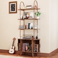 thumbnail image 7 of Tall Vinyl Record Player Stand, 4 Tier Arched Bookshelf with Sliding Doors, Retro Small Record Storage Cabinet, Fluted Media Display Shelf, Mid Century Modern Turntable Stand for Living Room, Walnut, 7 of 7