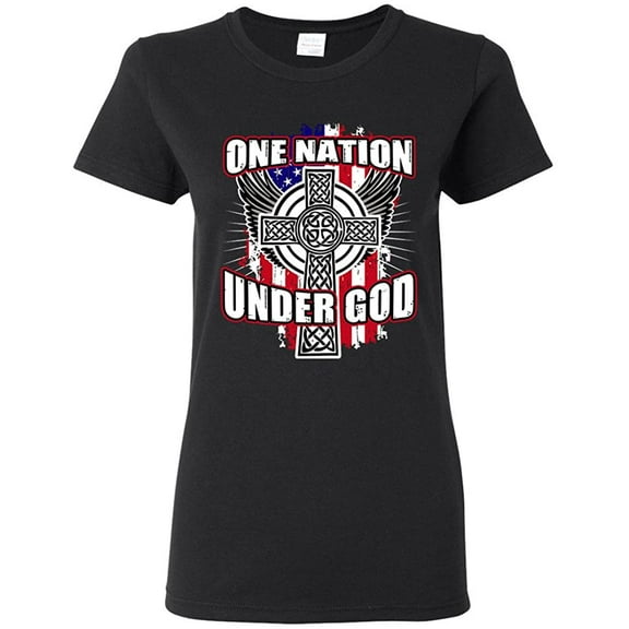 Ladies One Nation Under God Cross USA America Patriotic DT T-Shirt Tee