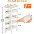 thumbnail image 5 of 5-Tier Slim Storage Cart, Wooden Top Rolling Kitchen Cart with Pull-Out Baskets & Wheels, Narrow Space Utility Cart Slide Out Organizer for Kitchen, Bathroom, Laundry Room, White, 5 of 7