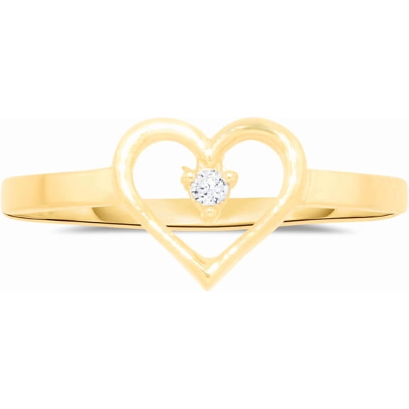 Floreo 10k Yellow Gold 8mm CZ Curved Heart Ring, Sizes 4 - 10