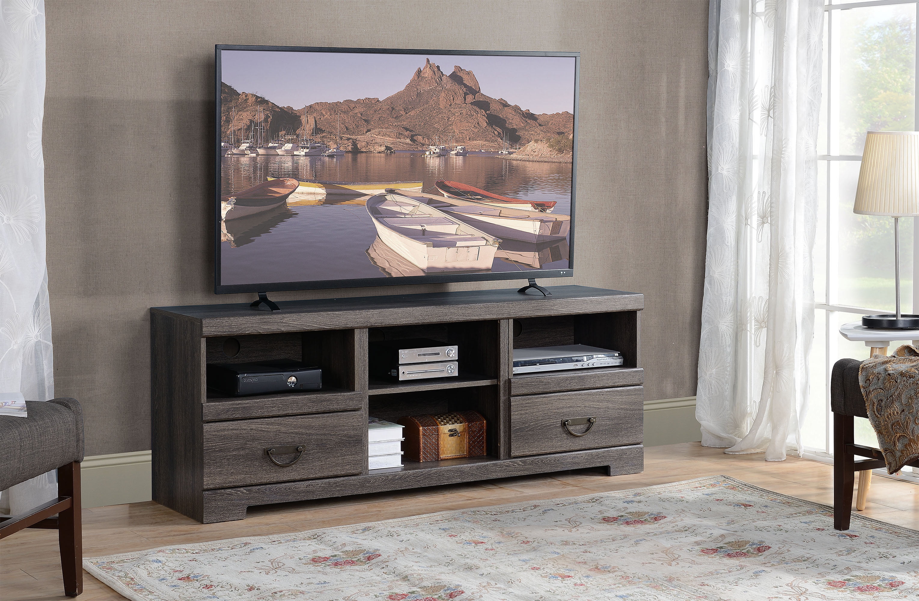 Weathered Oak TV Stand With Two Drawers