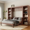 thumbnail image 4 of Harper & Bright Designs Full Size Murphy Bed with Desk, Wooden Full Cabinet Bed Wall Bed with Bookshelf, Folding Wall Chest Bed for Bedroom Guest Room, Dark Brown, 4 of 10