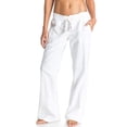 thumbnail image 3 of Pantalones palazzo anchos con cordón de lino suave para mujer: color liso, cintura ajustable, corte fluido para uso informal/viajes, mezcla de lino transpirable, 3 of 8