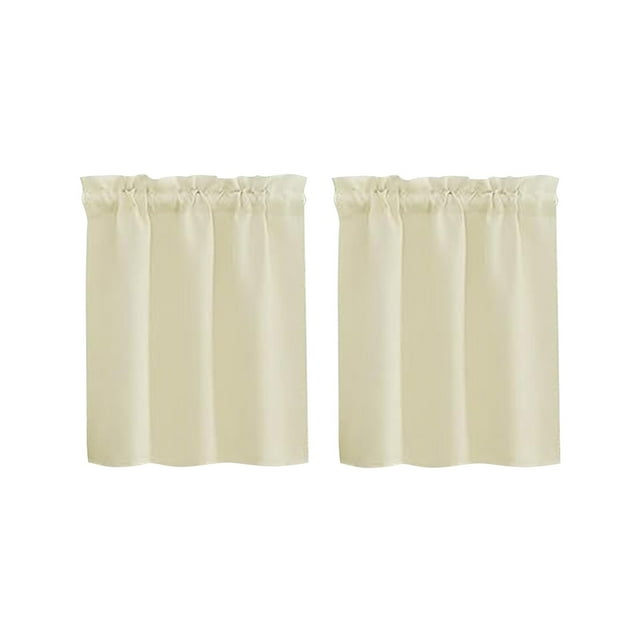 Cuxi Short Curtain for Kitchen, Cafe Window Treatment, Rod Pocket Small Curtain for Bathroom Rv Cabin, Light Filtering Decorative Panel Set of 2, 2X Short Curtains Beige