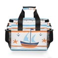 thumbnail image 7 of FORMRS Insulated Cooler Bag 24 Cans Capacity Soft Leakproof Lunch Box with Side Pockets, Blue Nautical Pattern, 7 of 7
