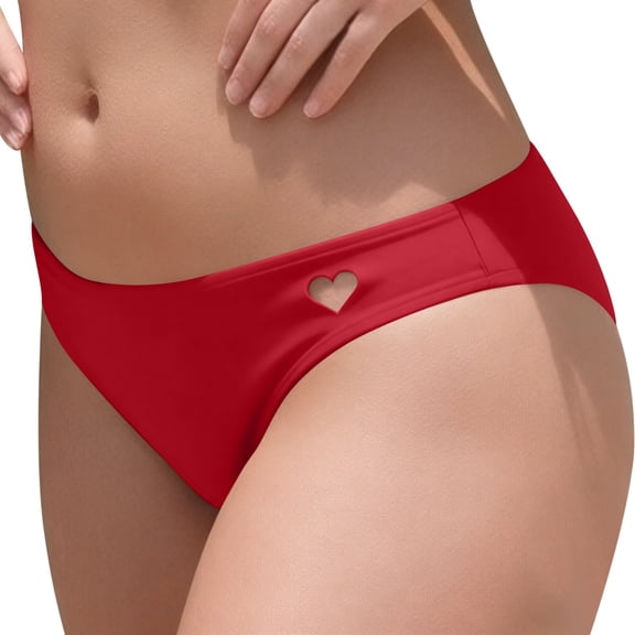 Yyeselk Heart Cut Out Smooth Low Rise Underwear for Women Cheeky Bikini Bottom Swimsuit Red L
