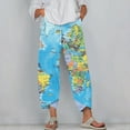 thumbnail image 3 of World Map Printed Cropped Pants for Women Plus Size Casual Loose Wide Leg Trousers Comfy Trendy Harem Pants for Beach Resort, 3 of 5