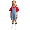 thumbnail image 6 of LRen Overalls for Girls Size 10-12 Summer Denim Shortsalls+ Solid Color Top+Socks 3Piece Set Loose Fit Cotton Daily Wear Stretchy Denim Rompers With Pockets, 6 of 7