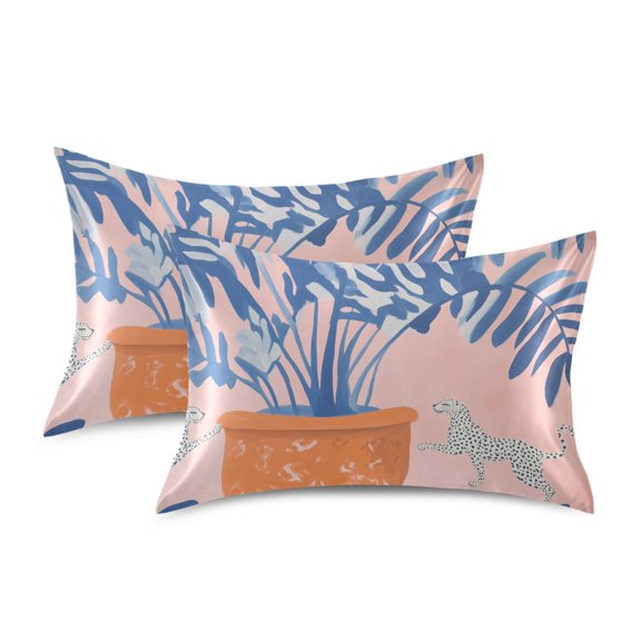 Yayeee Pillowcase Standard Size Set of 2 Satin Wrinkle Resistant Pillow Case, Pink Leaves
