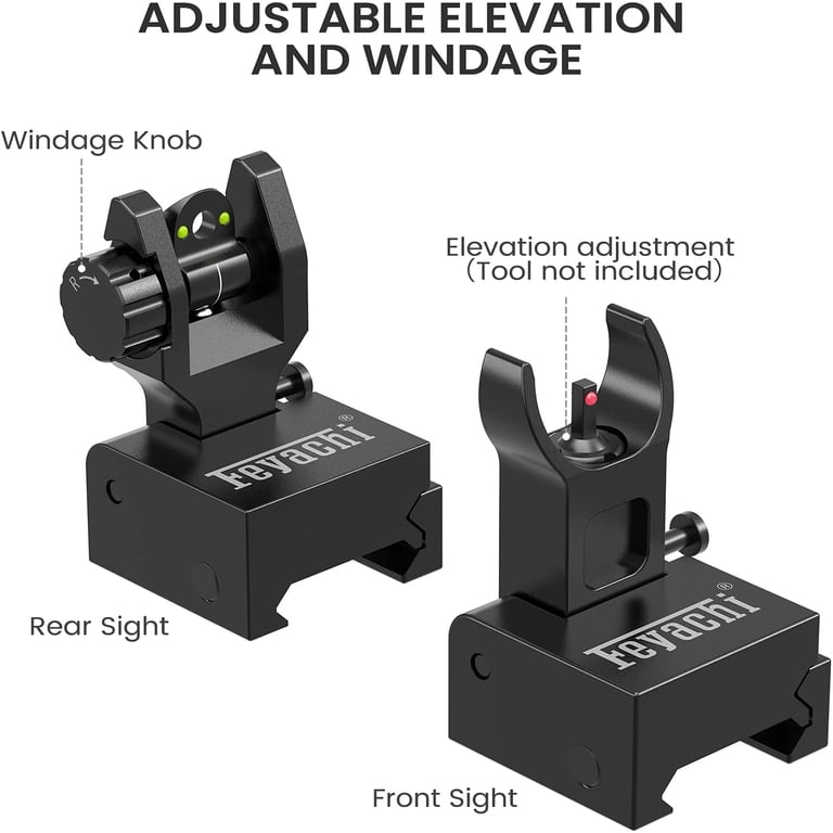 DB TAC Flip Up Front & Rear Sights — Tan Polymer, Picatinny/Weaver Rail Compatible, A2 Post Style