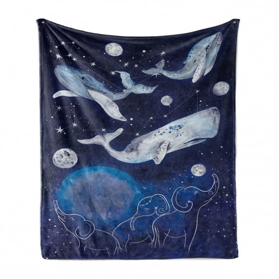 Zodiac Soft Flannel Fleece Throw Blanket, Space Image with Whales of Universe Theme Planetary Angles Print, Cozy Plush for Indoor and Outdoor Use, 50" x 60", Blue Grey, by Ambesonne