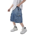 thumbnail image 2 of CAIXIA Boys Baggy Jeans Shorts Wide Leg Straight Wide Leg Embroidered Denim Shorts Knee Length Baggy Elastic Waist Jorts Classic Trendy School Bermuda Shorts Streetwear Preppy Clothes with Pockets, 2 of 6