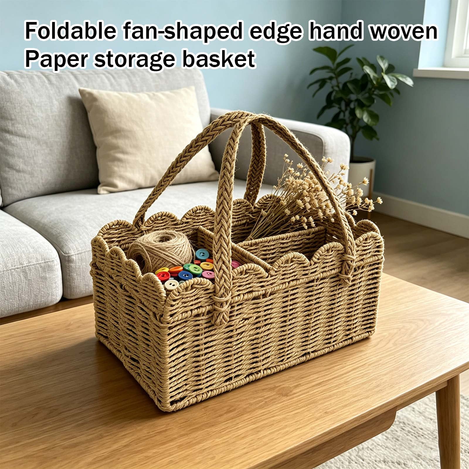 Rattan Diaper Caddy, Woven Paper Rope Storage Basket with Removable Divider, Portable Car Organizer, Newborn Shower Gift