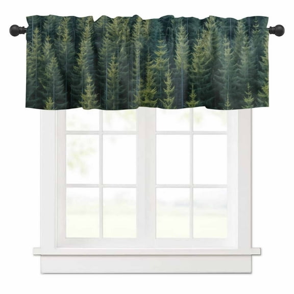 Valances for Windows Summer Green Pine Trees Forest Valance Rod Pocket Window Treatments Curtains for Kitchen Small Windows Living Room Bedroom Bathroom, 42"x18"
