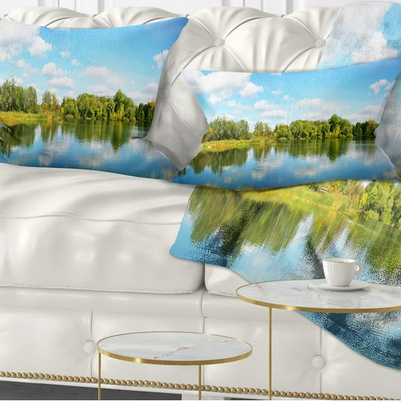 Designart Spring Lake Panorama - Landscape Printed Throw Pillow - 12x20