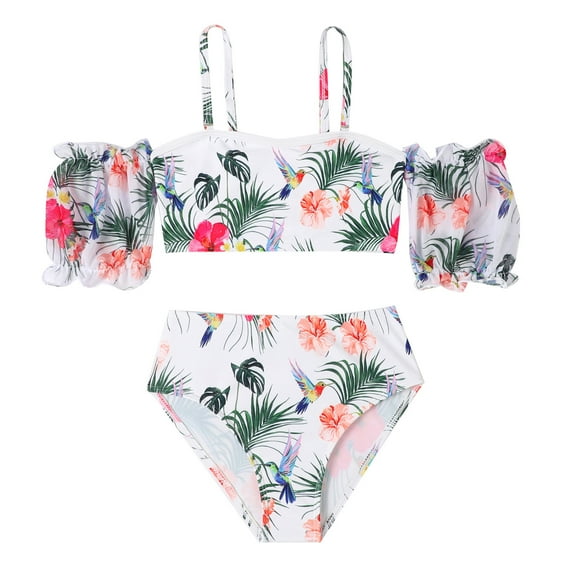 Paiwinds Girls Two Piece Swimsuit High Waist Hollow Backless Bikini Set with Side Knot for 2-12 Years Beach Pool Summer Bathing Suit Swimwear Set