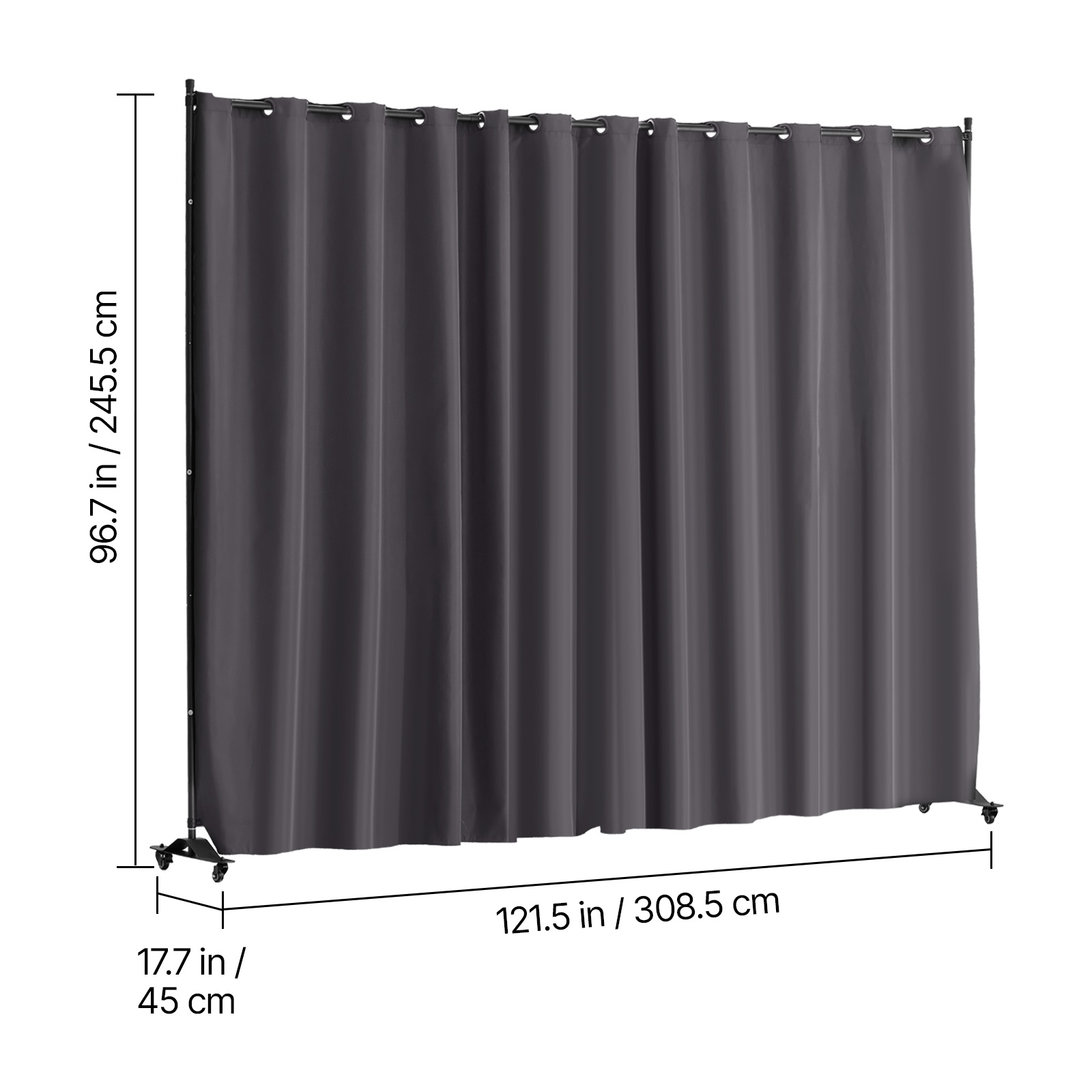 KFFKFF Space Partition, Movable Panel Separator with Casters Curtain Stand, Independent Privacy Shield for Workspace, Sleeping Area, Meal Space, Learning Zone, Ashen