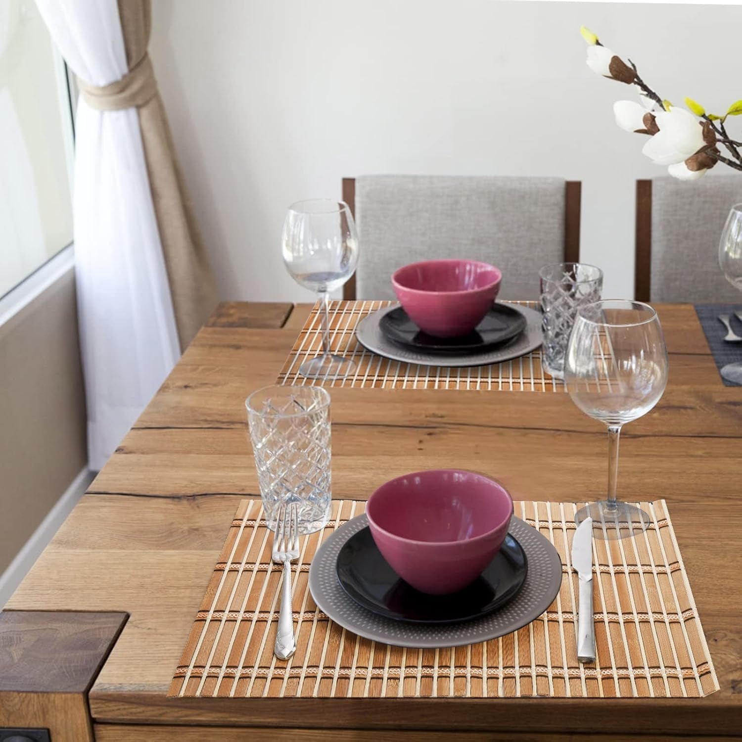 Natural Bamboo Placemat -6 Pack- Set of Wooden Square Placemats, Suitable for Non-Slip and Resistant Bamboo Table Placemats in Restaurants and Kitchen