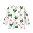 thumbnail image 4 of Girls Long Sleeve Crewneck Shirt with Candy Cane Bow and Heart Print Casual Pullover Top for Children Kids, 4 of 4