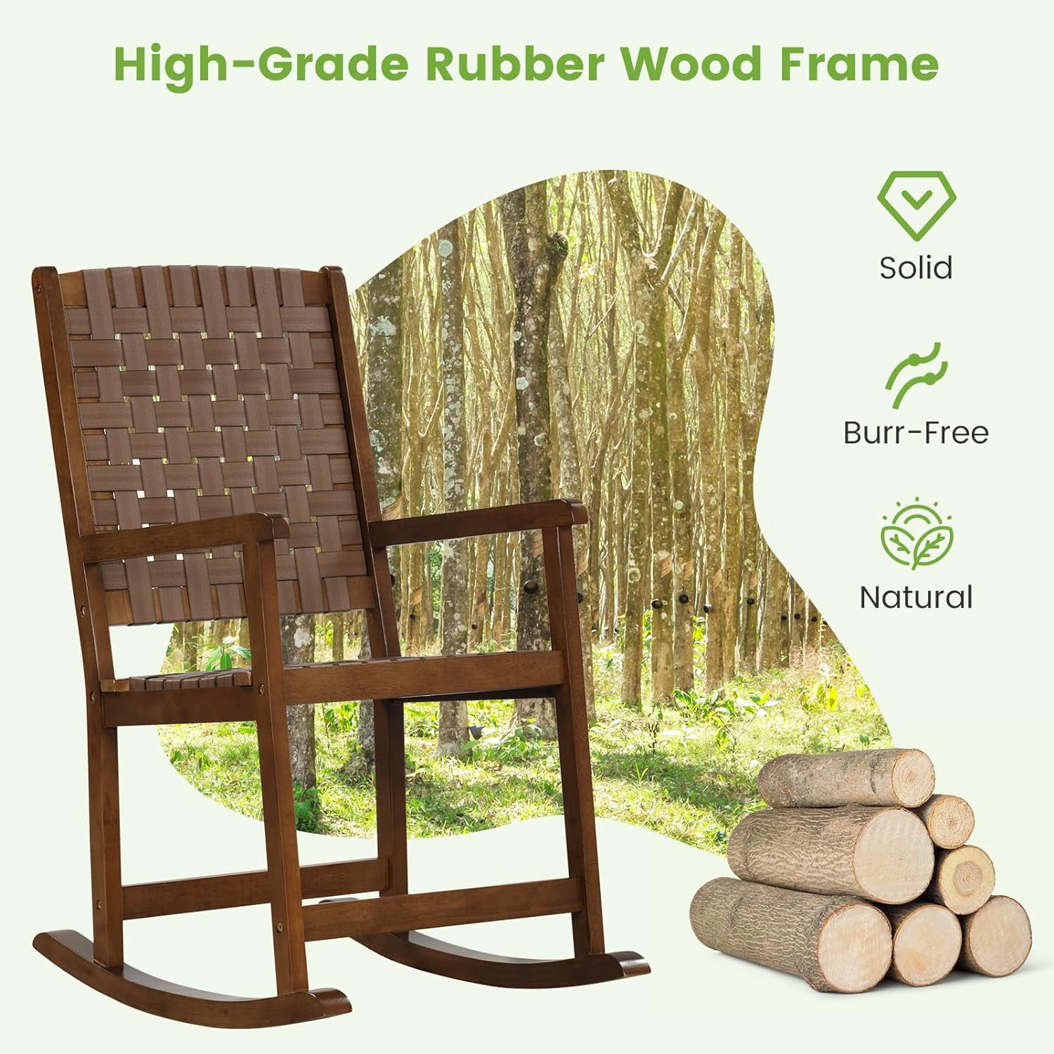 Gymax Wood Rocking Chair w/ PU Seat & Rubber Wood Frame Indoor/Outdoor Brown
