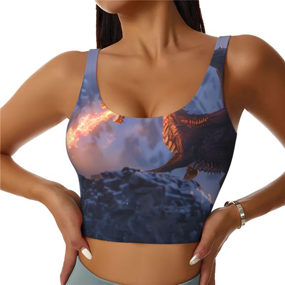 Disketp Winter Fire Dragon for Breathable Sports Vest for Yoga, Fitness, and Dance Women's Sports Vest with Performance Stretch-XX-Large