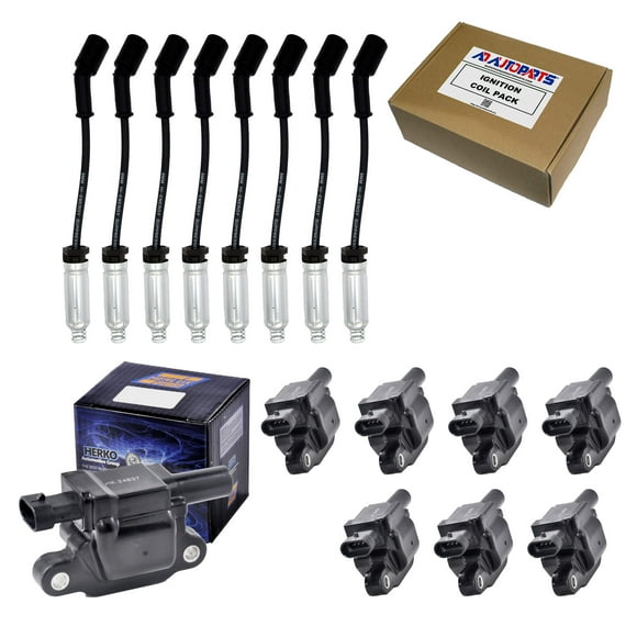 Set Of 8 Herko B058 Ignition Coils + 8 Herko WGM48 Spark Plug Wires w/Heat Shields