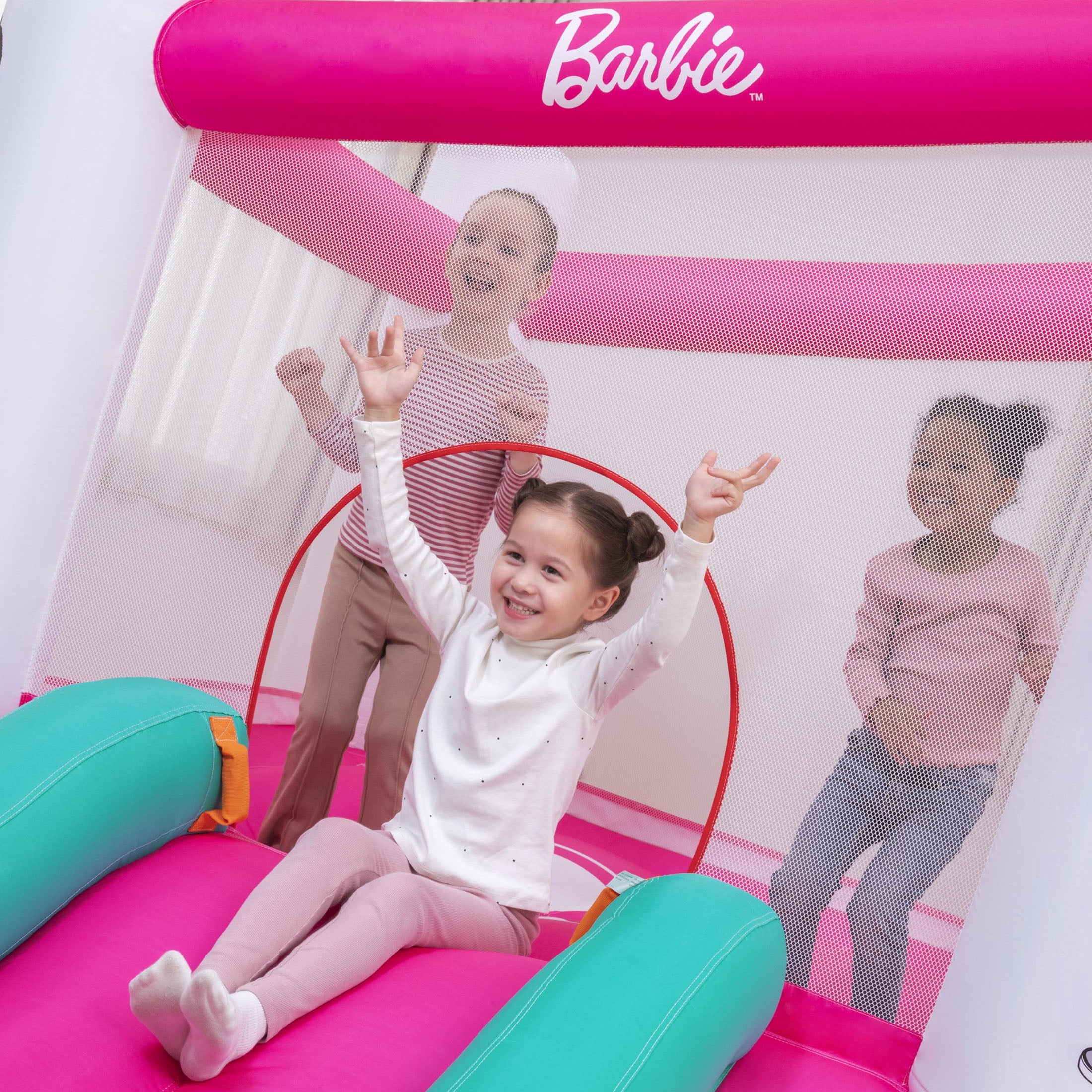 Barbie Bounce House with Extra-Wide Slide, Mesh Walls and Blower, Indoor/Outdoor, Ages 3+