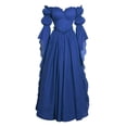thumbnail image 2 of Renaissance Princess Maxi Gown, Off Shoulder Puff Sleeve Renaissance Ball Gown, Ruffled Chiffon Vintage Medieval Princess Cosplay Maxi Dress for Halloween Wedding Party, Blue L, 2 of 9