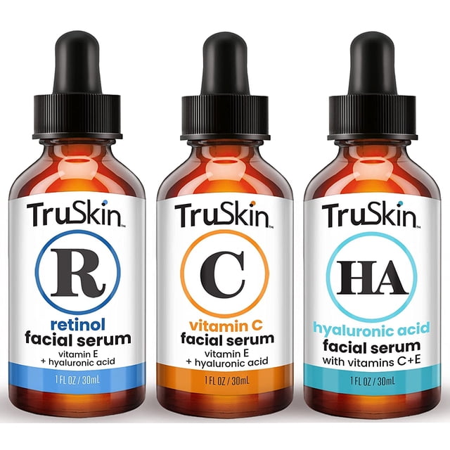 Set para el cuidado de la piel TruSkin Face Serum Trio, ácido hialurónico, vitamina C y retinol