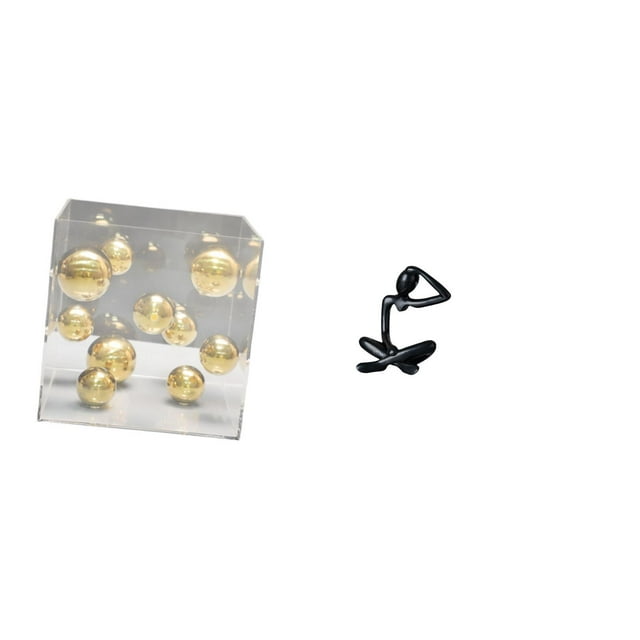 Figura decorativa de escritorio cuadrada de acrílico con tapa transparente y bola de acero inoxidable. Diseño moderno y minimalista, ideal para la ofi