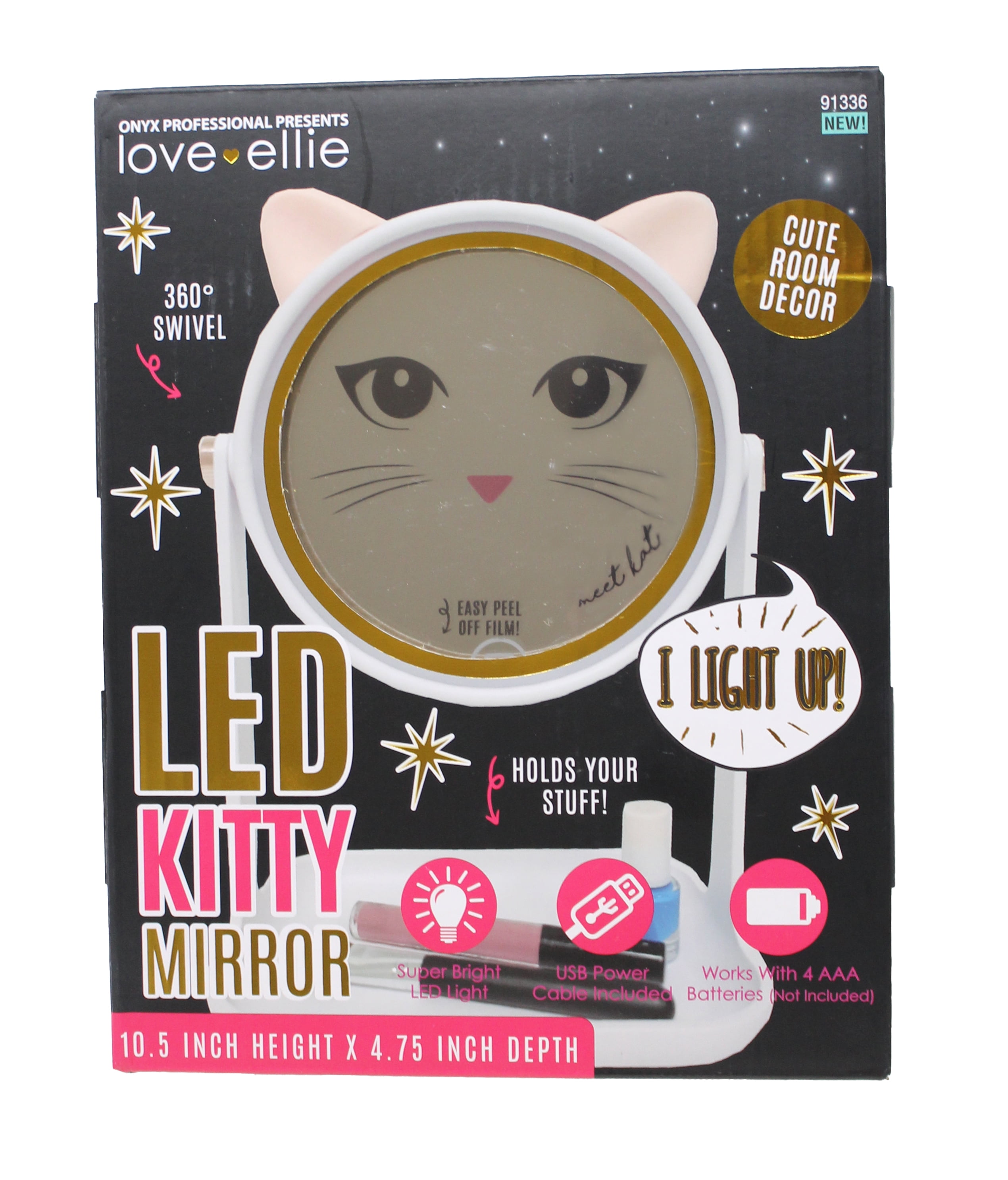 Love Ellie Freestanding Kitty Makeup Mirror, 91336, with LED Lighting, White Finish