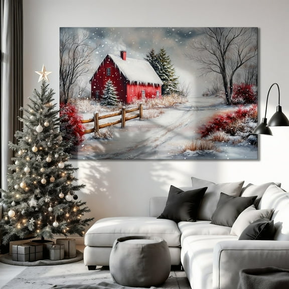 Snowy Barn Landscape Wall Art Winter Rural Poster Farmhouse Decor Rustic Winter Poster Serene Artwork Ready To Hang, Unframed Poster Size 8x12