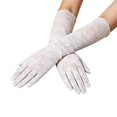 thumbnail image 2 of Ljudmp Women's Long Floral Lace Gloves Sheer Tulle Mesh Elbow Length Wedding Bridal Opera Tea Party Full‑finger Gloves Ruffle Cuff Mittens White, 2 of 4