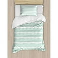 thumbnail image 3 of Mint Duvet Cover Set King Size, Horizontal Wavy Lines White Striped Abstract Soft Toned Nautical Art Display, Decorative 3 Piece Bedding Set with 2 Pillow Shams, Almond Green White, by Ambesonne, 3 of 3