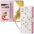 thumbnail image 6 of Wallet Case for Samsung Galaxy S23 Plus 5G, PU Leather Phone Case Kickstand RFID Blocking Flip Case with Card Slots Wrist Strap Relief Engraved Pattern Magnetic Closure Folio Case - Vine, 6 of 8