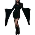 thumbnail image 5 of Womens Bat Wing Long Sleeve Mini Dress Vintage Gothic Hooded Dress Halloween Costumes Party Goth Bodycon Short Dress, 5 of 8