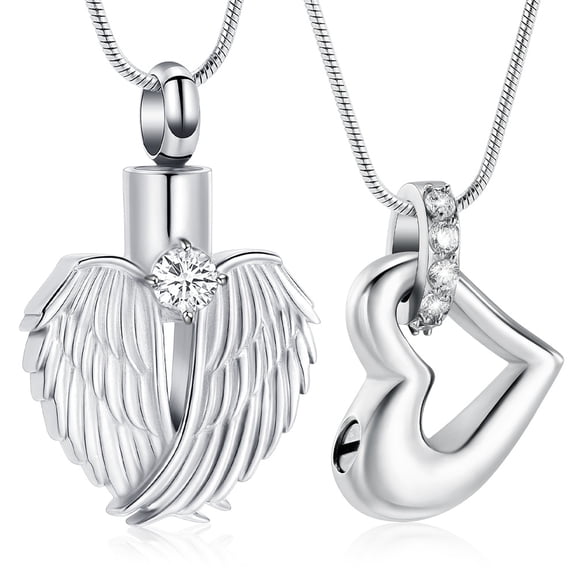 Angel Wings Cremation Jewelry Heart Urn Necklace for Ashes for Women Gilrs Memorial Keepsake Pendant Urn Necklace for Ashes for Men Stainless Steel for Human Ashes