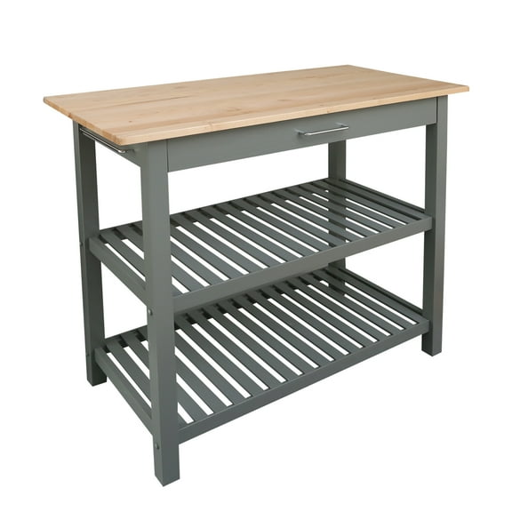 Casual Home Kitchen Island Bar Station with Hardwood Counter and Storage, White