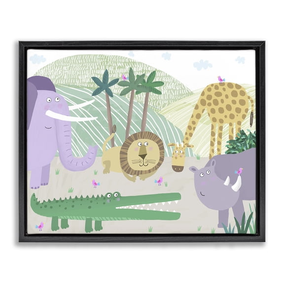 Stupell Industries Contemporary Jungle Savannah Animals Black Floating Frame Canvas Art, 21 x 17, by Carla Daly