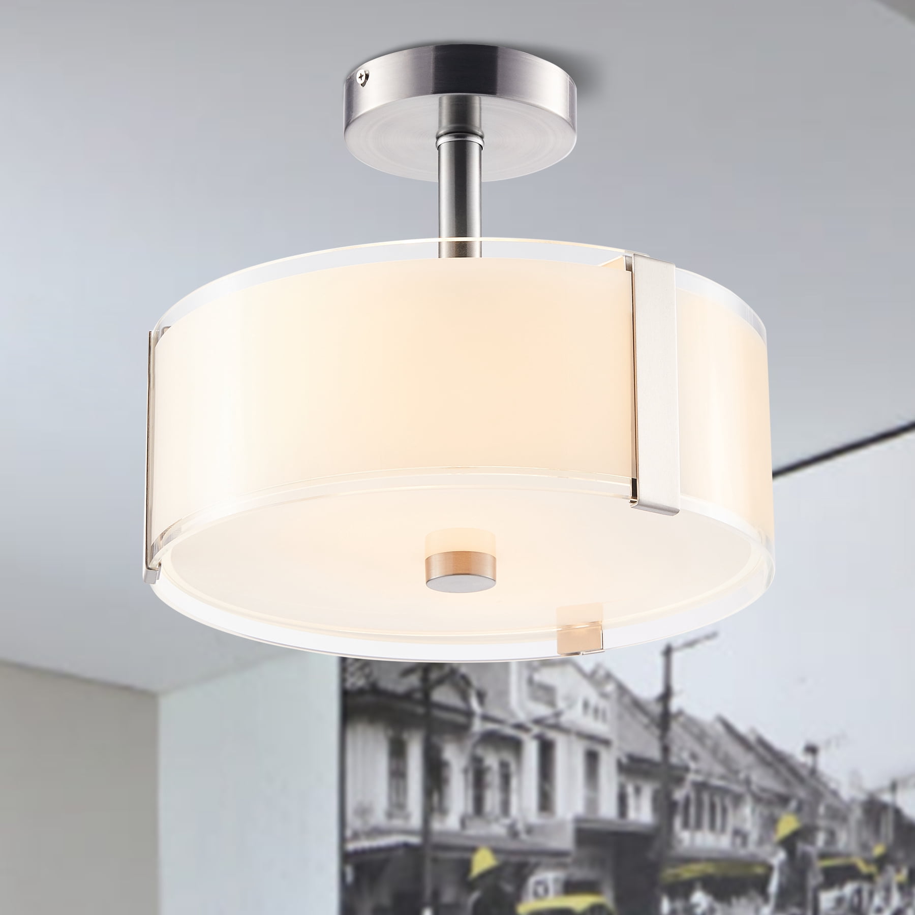 Bestco 2 Light Flush Mount Ceiling Light Fixture with Glass Lamp Shade, LED Bulbs Incl.