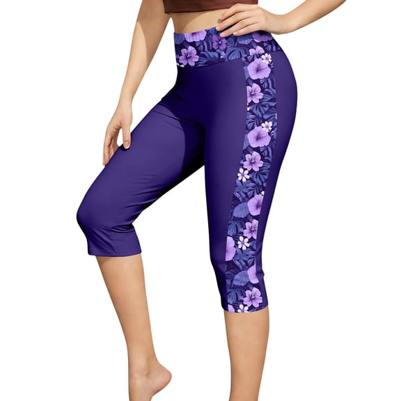 successthop Swim Bottoms Women High Waist Capri Leggings Slim Swimsuit Print Lightweight Summer Beach Bathing Suit L