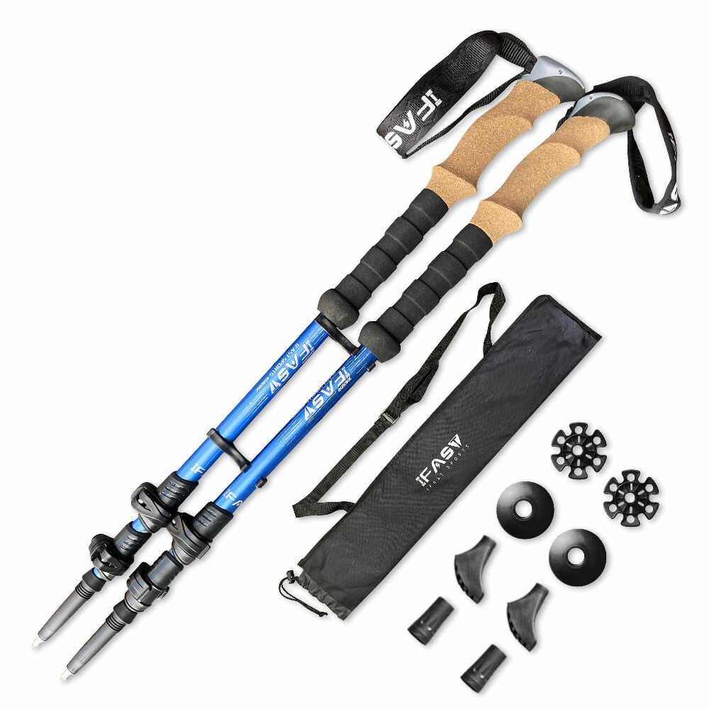 HomeDirect Blue Trekking Poles, Pack of 2 Carbon Fiber Hiking Poles for