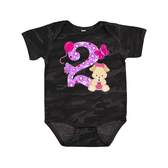Inktastic Second Birthday with Cute Puppy and Butterflies Boys or Girls Baby Bodysuit
