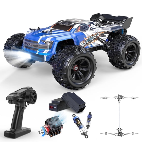 DEERC H16E Brushless Extreme High Speed RC Monster Truck, Max 70kph, 1:16 4X4 RTR Fast RC Cars for Adults, All Terrains Off Road Hobby Electric Vehicle Gift for Boys, 2 Li-po Batteries