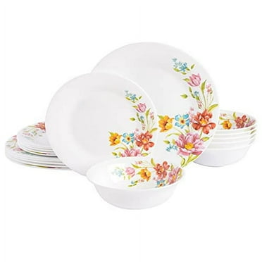 Gibson Home Ultra Break and Crack Resistant Dinnerware Set, Round: Service for 6 (18pcs), Red Floral