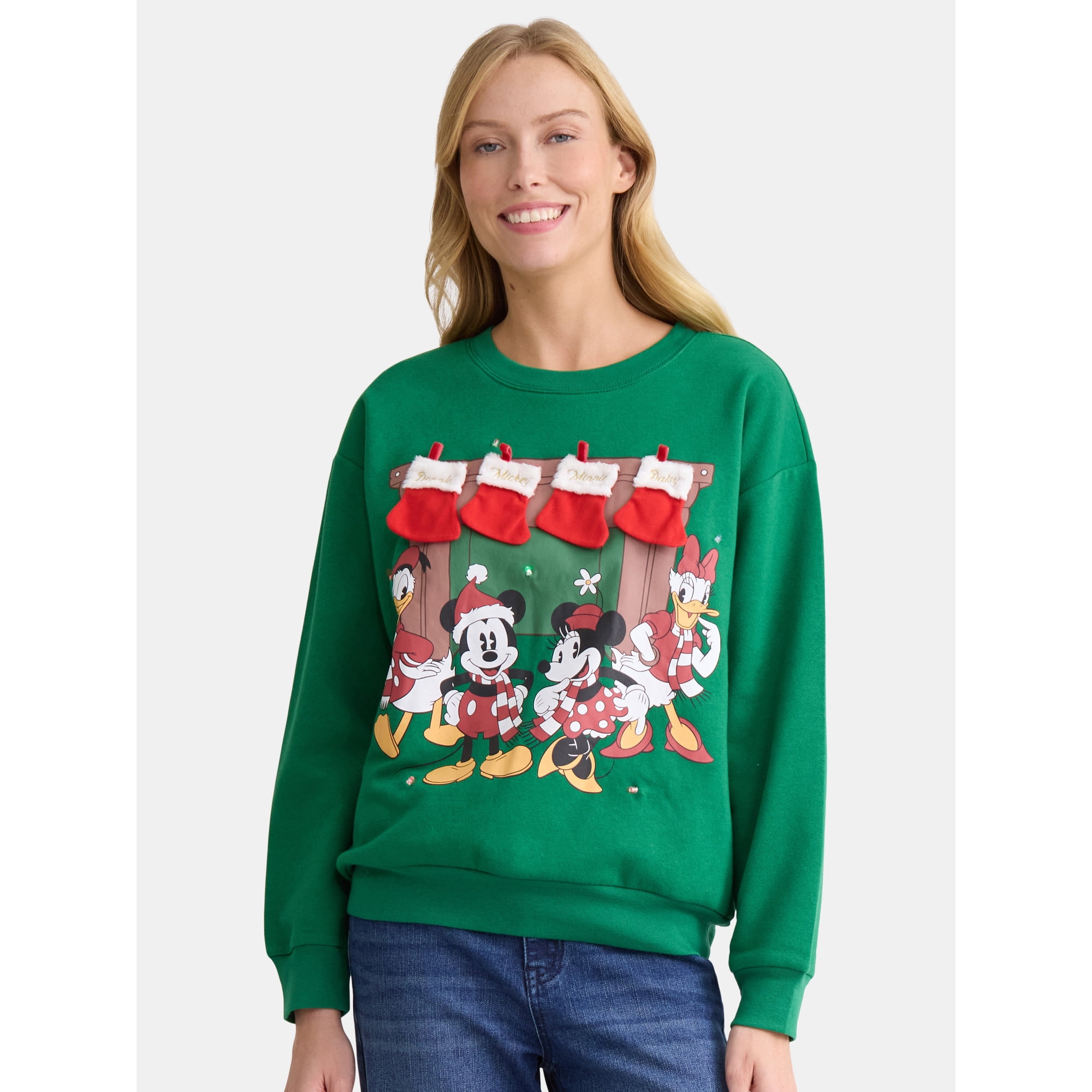 Mickey Mouse and Friends Holiday Light Up Graphic Sweatshirt, Women’s